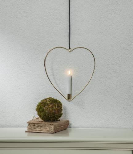 Hengende lyssirkel - Hjerte - Messing - Batteridrevet flamme-lys - Ø28 cm - www.frokenfraken.se