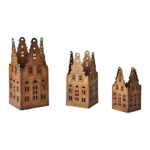 Lyslykter hus Metall - 3 størrelser - Antikk messing - 14-27 cm - www.frokenfraken.se