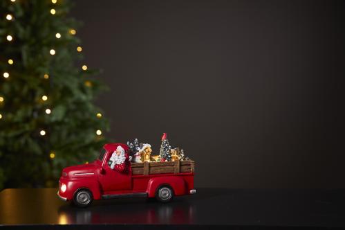 Jultomte i pickup med julby - 14 cm - www.frokenfraken.se