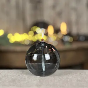 Oljelampe S - Glass - Rund Boll - Røykgrå - Ø9 cm - www.frokenfraken.se