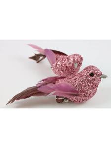 Fugl med klype – Rosa/Glitter – 8 cm - www.frokenfraken.se