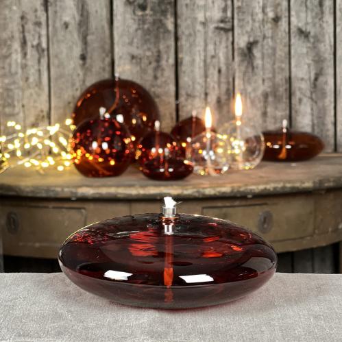 Oljelampe M - Glass - Rund Platt Ellips - Mørk Rav - Ø14 cm - www.frokenfraken.se