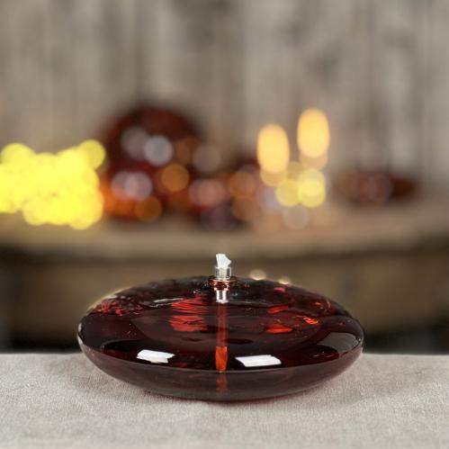 Oljelampe M - Glass - Rund Platt Ellips - Mørk Rav - Ø14 cm - www.frokenfraken.se
