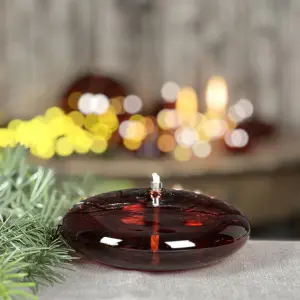 Oljelampe M - Glass - Rund Platt Ellips - Mørk Rav - Ø14 cm - www.frokenfraken.se