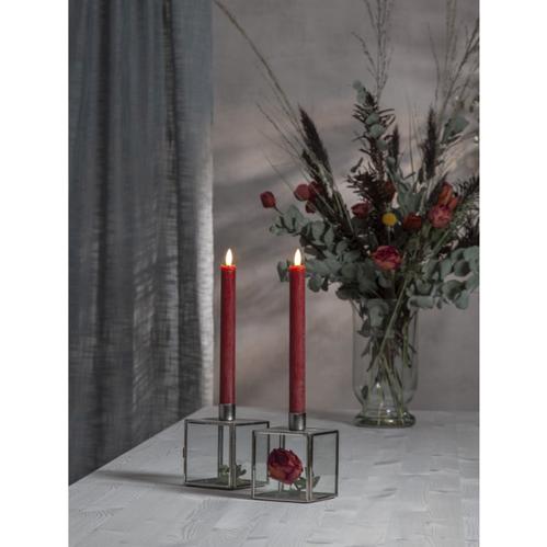 Batterilys - Rød - Kronelys/Antikklys - Flamme - 2 stk - 24,5 cm - Timer - www.frokenfraken.se