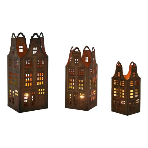 Lysestaker hus Metall - 3 størrelser - Antikk messing - 14-27 cm - www.frokenfraken.se