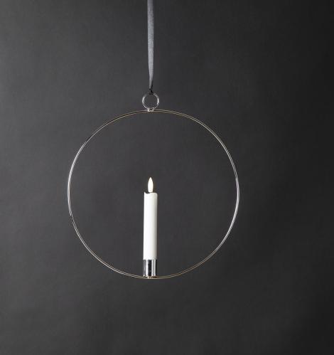 Hengende lyssirkel - Sølv - Batteridrevet flammeffektlys - 30 cm - www.frokenfraken.se