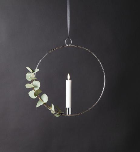 Hengende lyssirkel - Sølv - Batteridrevet flammeffektlys - 30 cm - www.frokenfraken.se