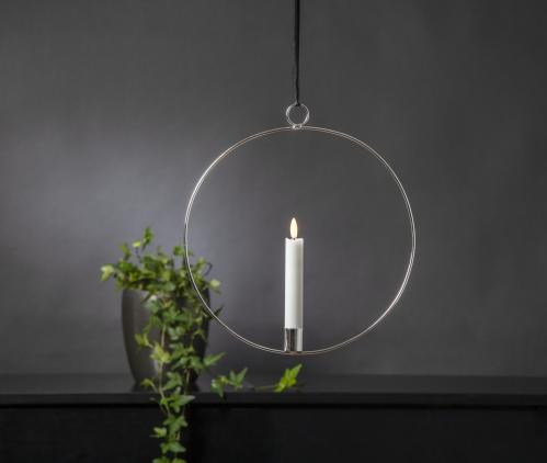 Hengende lyssirkel - Sølv - Batteridrevet flammeffektlys - 30 cm - www.frokenfraken.se