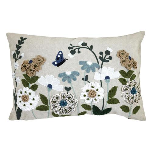 Putetrekk Flora Brodert Blå - Multi - L40 x B60 cm - www.frokenfraken.se