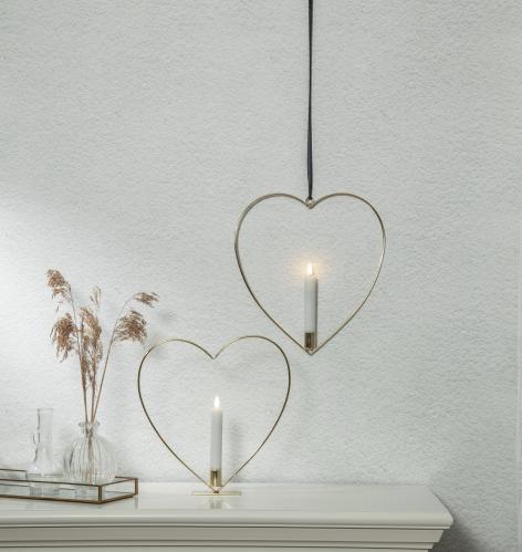 Stående lyssirkel - Hjerte - Messing - Batteridrevet flamme lys - Ø28 cm - www.frokenfraken.se