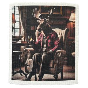 Oppvaskklut – Elg i rutete jakke – 19 x 17 cm - www.frokenfraken.se