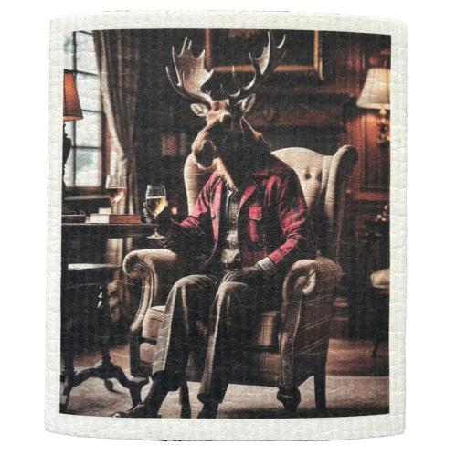 Oppvaskklut – Elg i rutete jakke – 19 x 17 cm - www.frokenfraken.se