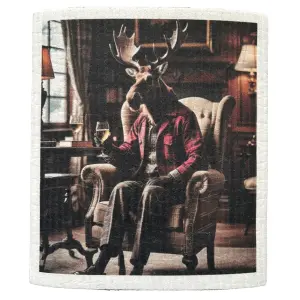 Oppvaskklut – Elg i rutete jakke – 19 x 17 cm - www.frokenfraken.se