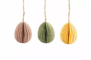 Egg - Hengende papiregg - 3-pakning - rosa/grønn/gul - 6 cm - www.frokenfraken.se
