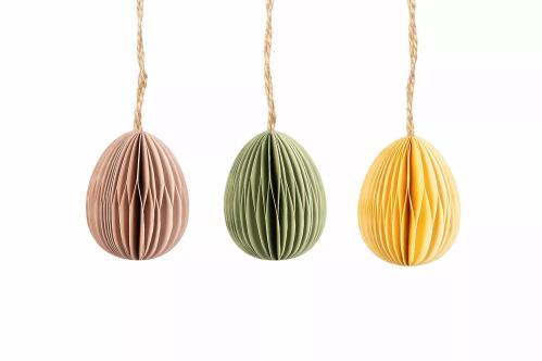 Egg - Hengende papiregg - 3-pakning - rosa/grønn/gul - 6 cm - www.frokenfraken.se