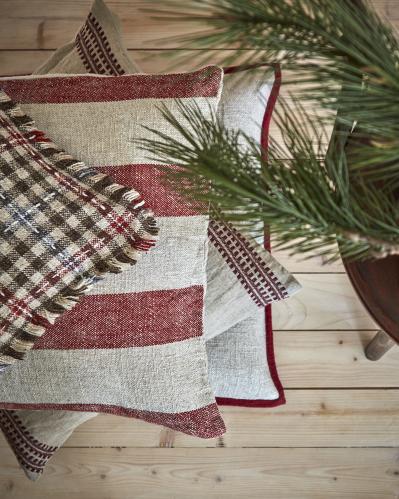 Putetrekk - Stripet Rød/Natur - 50 x 50 cm - www.frokenfraken.se