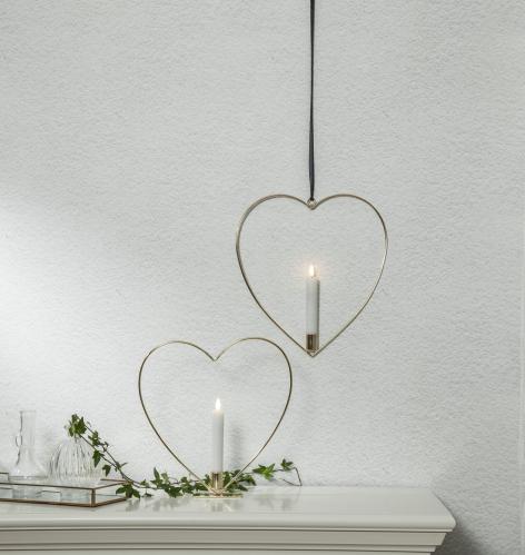 Stående lyssirkel - Hjerte - Messing - Batteridrevet flamme lys - Ø28 cm - www.frokenfraken.se