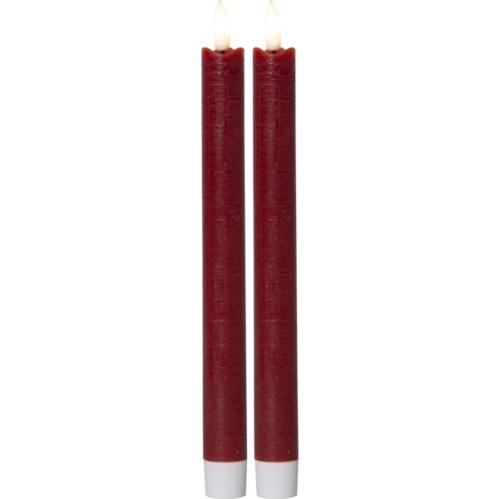 Batterilys - Rød - Kronelys/Antikklys - Flamme - 2 stk - 24,5 cm - Timer - www.frokenfraken.se