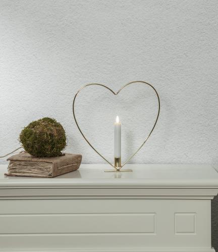 Stående lyssirkel - Hjerte - Messing - Batteridrevet flamme lys - Ø28 cm - www.frokenfraken.se