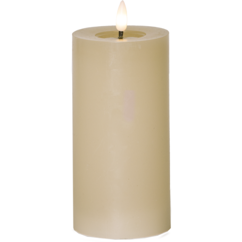 Batterilys - LED Blokklys Flamme Flow - Beige - 17,5 x Ø7,5 cm - Timer - www.frokenfraken.se