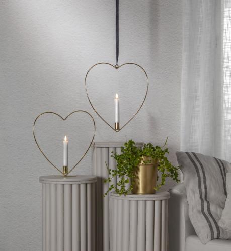 Stående lyssirkel - Hjerte - Messing - Batteridrevet flamme lys - Ø28 cm - www.frokenfraken.se