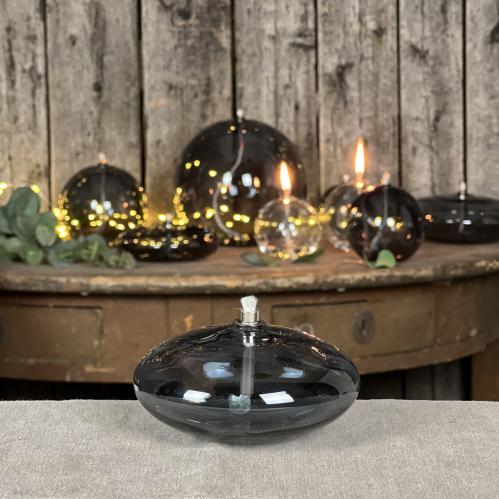 Oljelampa S - Glas - Rund Platt Ellips - Rökgrå - Ø10 cm - www.frokenfraken.se