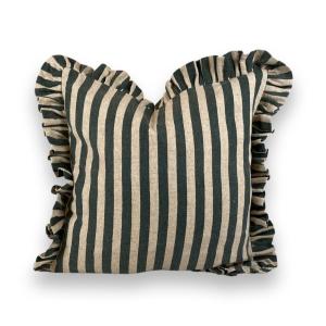 Kuddfodral - Volang - Grønn/svart/natur - Stripet - 45 x 45 cm - www.frokenfraken.se