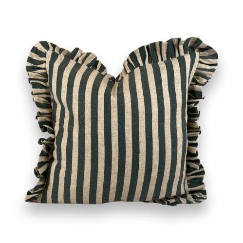 Kuddfodral - Volang - Grønn/svart/natur - Stripet - 45 x 45 cm - www.frokenfraken.se