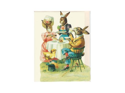 Bokmerkeskort - Påskharer på Kafferep - 18,5 x 12 cm - www.frokenfraken.se