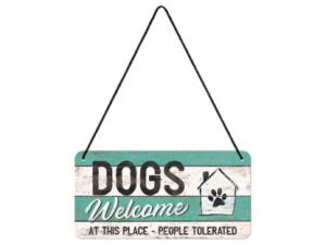 Plåtskilt - Dogs Welcome - 10 x 20 cm - www.frokenfraken.se