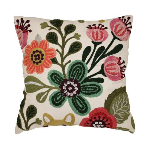 Kuddetrekk Vallmo Brodert Grønn - Multi - L45 x B45 cm - www.frokenfraken.se