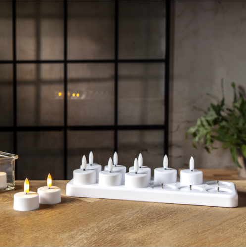 Batterilys - 12 stk oppladbare LED-varmelys - 4 x 5 cm - www.frokenfraken.se
