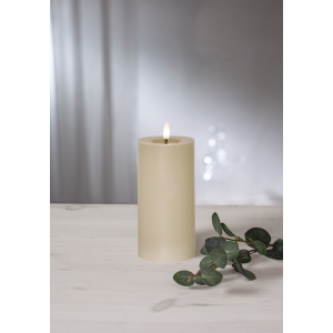Batterilys - LED Blokklys Flamme Flow - Beige - 17,5 x Ø7,5 cm - Timer - www.frokenfraken.se