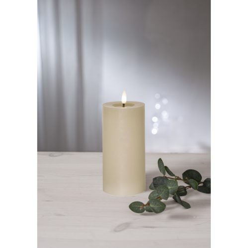 Batterilys - LED Blokklys Flamme Flow - Beige - 17,5 x Ø7,5 cm - Timer - www.frokenfraken.se