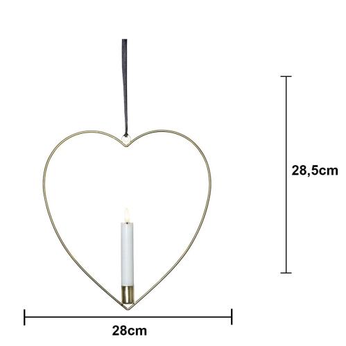 Hengende lyssirkel - Hjerte - Messing - Batteridrevet flamme-lys - Ø28 cm - www.frokenfraken.se