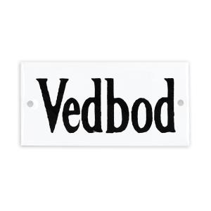 Emaljeskilt Vedbod - 4,5 x 9 cm - www.frokenfraken.se