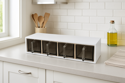 Krydderhylle – Hvit – Med store måleskjeer – 13 x 60 x 18 cm - www.frokenfraken.se