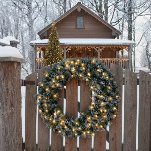 Krans - Grankrans med belysning & snö - Ø70 cm - www.frokenfraken.se