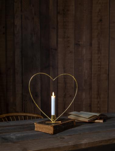 Stående lyssirkel - Hjerte - Messing - Batteridrevet flamme lys - Ø28 cm - www.frokenfraken.se