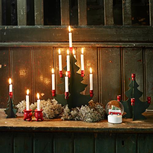 Kulljusstake i trä/rød - Gammeldags Julepynt - Liten - Ø4 x 5 cm - www.frokenfraken.se