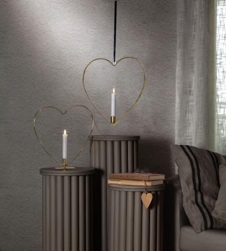 Stående lyssirkel - Hjerte - Messing - Batteridrevet flamme lys - Ø28 cm - www.frokenfraken.se