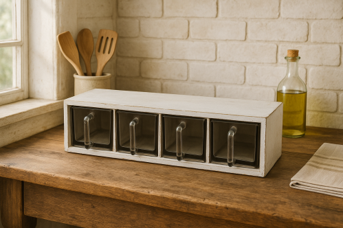 Krydderhylle – Hvit – Med store måleskjeer – 13 x 60 x 18 cm - www.frokenfraken.se