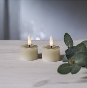 Batterilys - Beige - LED Votivlys - 5 cm - Flamme Flow - 2 stk - www.frokenfraken.se