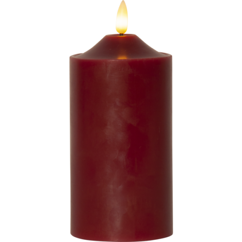 Batterilys - Rød - LED Blokklys - Flamme - Ø7,5 x 17 cm - Timer - www.frokenfraken.se