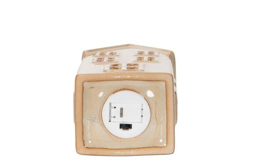 Lyslykt med batterilys - Hus Beige - 13 cm - www.frokenfraken.se