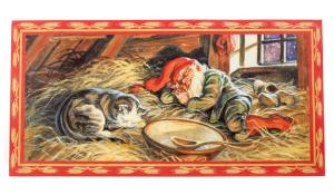 Julbonad - Sovende tomte & katt - 60 x 30 cm - www.frokenfraken.se
