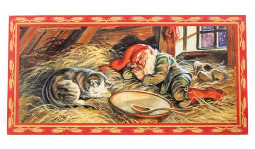 Julbonad - Sovende tomte & katt - 60 x 30 cm - www.frokenfraken.se