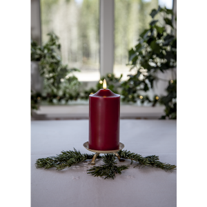Batterilys - Rød - LED Blokklys - Flamme - Ø7,5 x 17 cm - Timer - www.frokenfraken.se