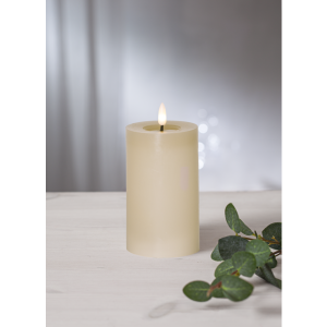 Batterilys - LED Blokklys Flamme Flow - Beige - 15 x Ø7,5 cm - Timer - www.frokenfraken.se